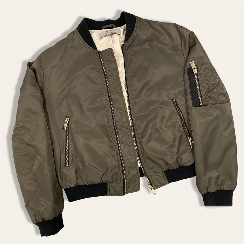 ZARA Bomber Jacket Olive Green Size Small